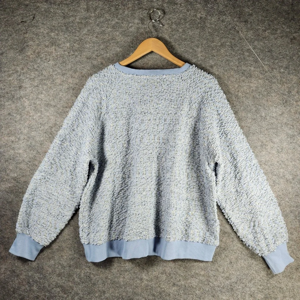 LOFT Textured 3D Light Blue Sweater Womens XL Crew Neck Long Sleeve Casual‎ Knit